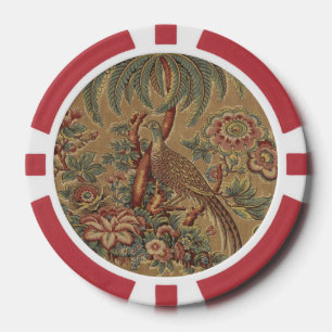 Sage Green Exotic Bird Palm Botanical Pattern Poker Chips