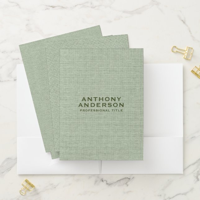 Sage Green Fabric Texture Pocket Folder (In Situ)