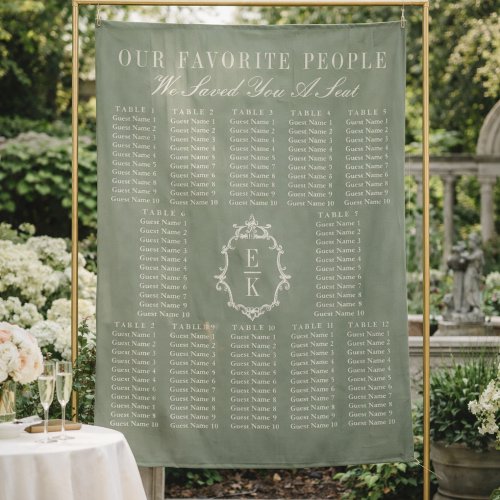 Sage Green Fabric Wedding Seating Chart Banner Tapestry