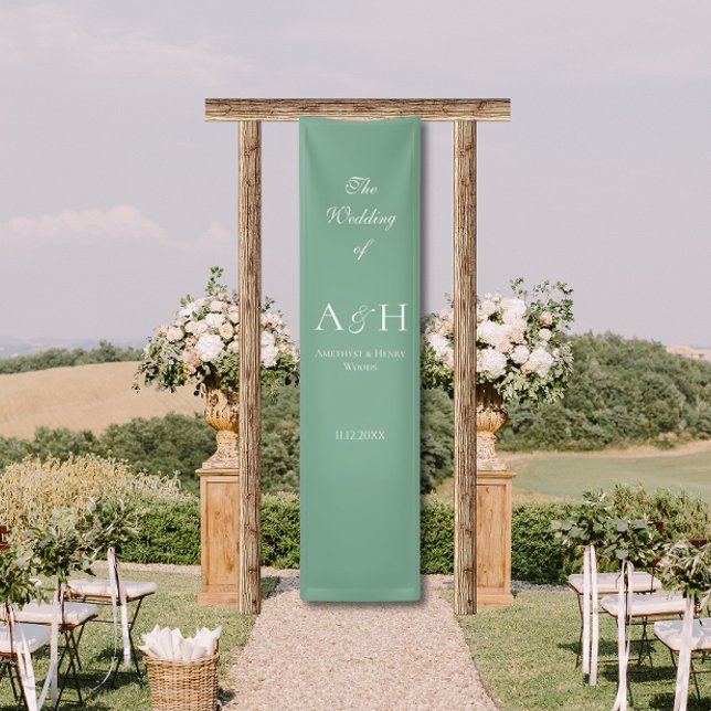 Sage Green Fabric Wedding Welcome Banner (Elegant Purple Fabric Wedding Welcome Sign Banners)