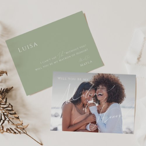 Sage Green  Faded Photo Matron of Honor Card