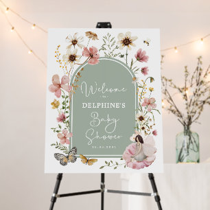 Sage Green Fairy Wildflower Baby Shower Welcome Foam Board