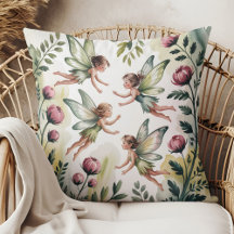 Sage Green Fairycore Floral Throw Pillow
