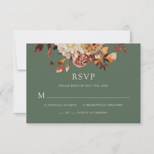 Sage Green Fall Copper Floral Wedding RSVP Card