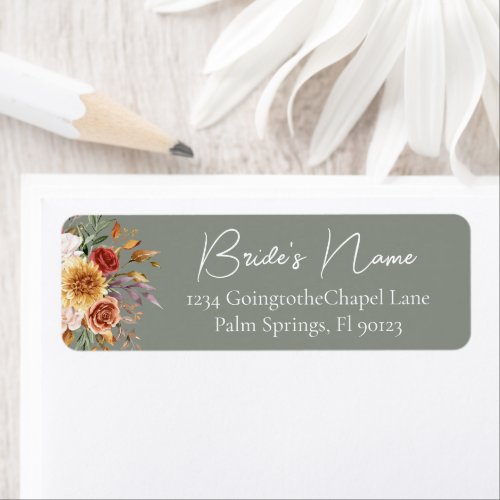 Sage Green Fall Floral Bridal Return Address Label