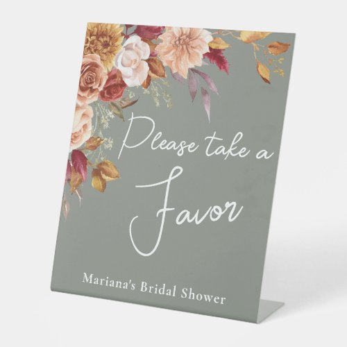 Sage Green Fall Floral Bridal Shower Favor Pedestal Sign