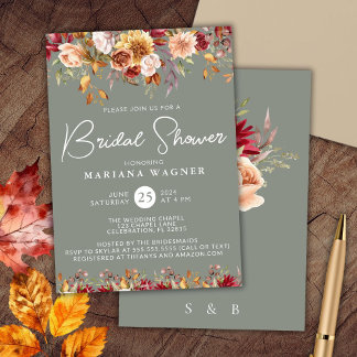 Sage Green Fall Floral Bridal Shower Invitation