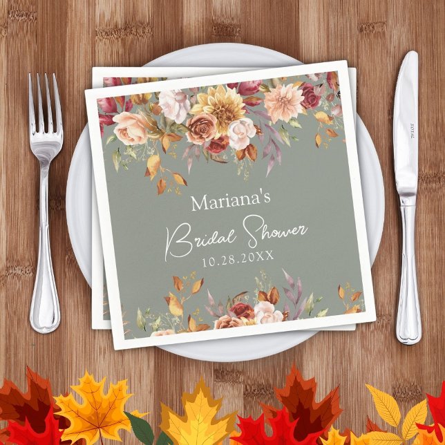 Sage Green Fall Floral Bridal Shower Napkins (Creator Uploaded)