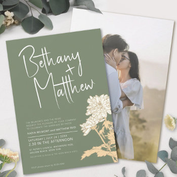 Sage Green Fall Flowers Calligraphy Script Wedding Invitation by mylittleedenweddings at Zazzle