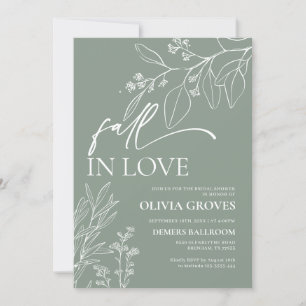 Sage Green Fall in Love Bridal Shower Invitation