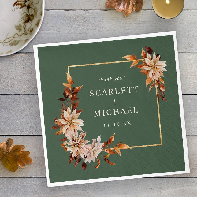 Sage Green Fall Leaves Napkins (Elegant Sage Green Fall Copper Leaves Napkins by Painted Paperie
)