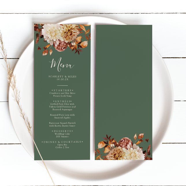 Sage Green Fall Wedding Menu (Rustic Sage Green Fall Floral Wedding Menu by Painted Paperie
)