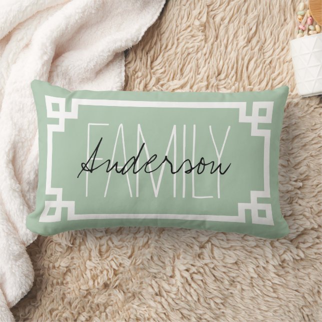 Sage Green Family Name Monogram Lumbar Pillow (Blanket)