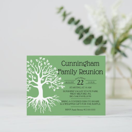 Sage Green Family Reunion Family Tree Silhouette Invitation Postcard ...