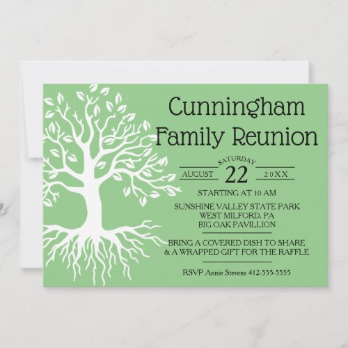 Sage Green Family Reunion Family Tree Silhouette Save The Date