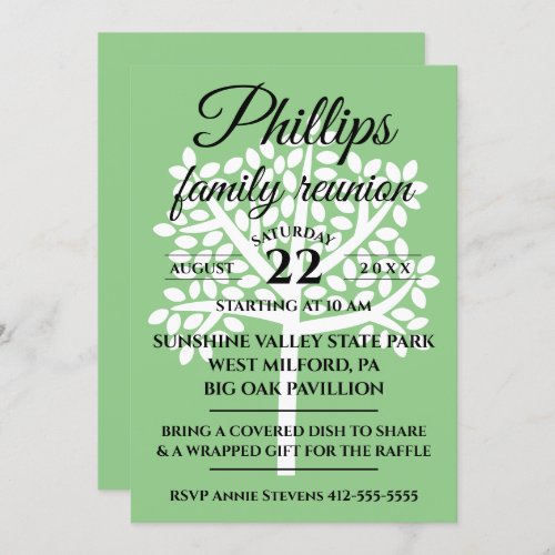 Sage Green Family Reunion White Tree Silhouette Invitation