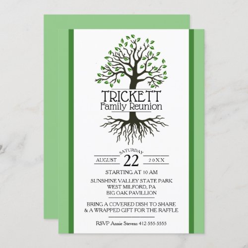 Sage Green Family Tree Family Reunion Invitation