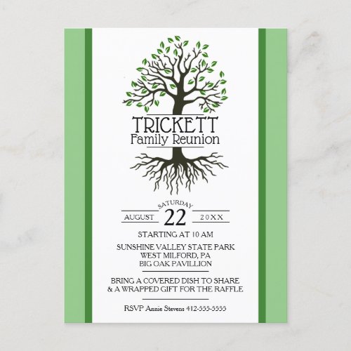 Sage Green Family Tree Family Reunion Invitation Postcard