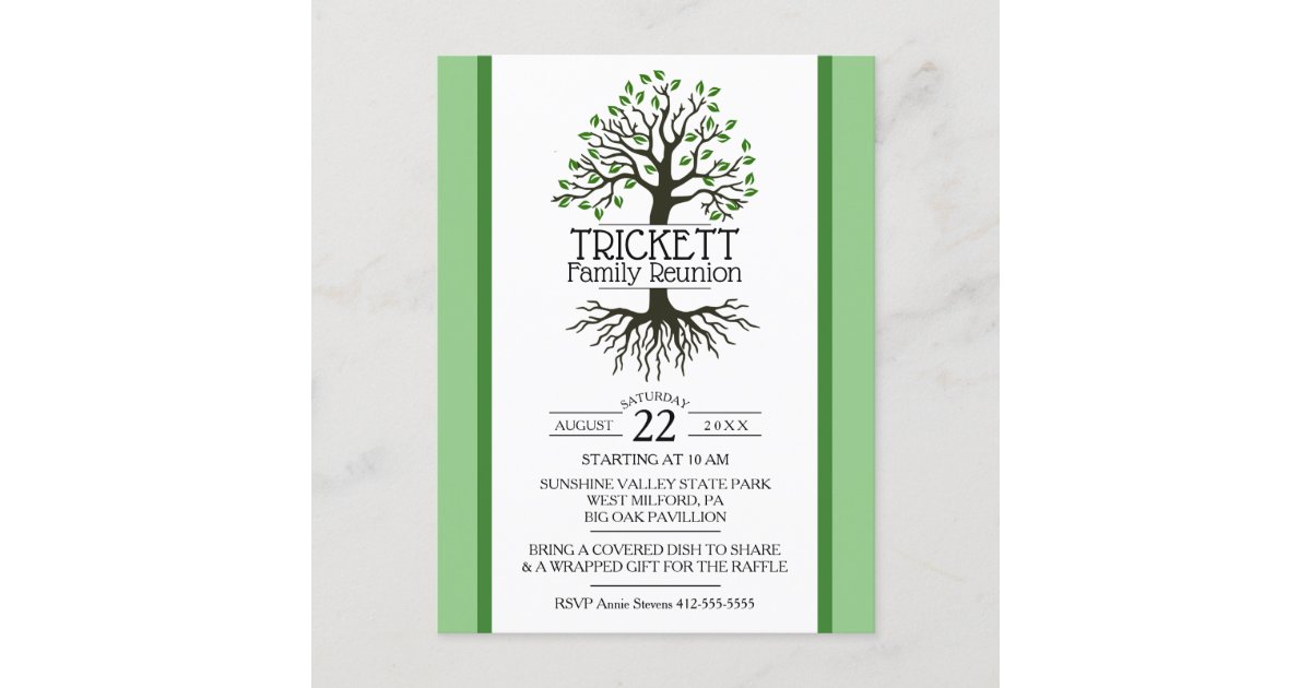 Sage Green Family Tree Family Reunion Invitation Postcard | Zazzle