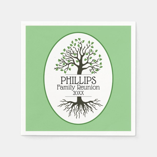 Sage Green Family Tree Family Reunion Napkins (Front)