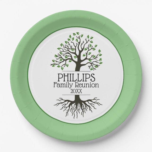 Sage Green Family Tree Family Reunion Paper Plates (Front)