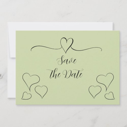 Sage Green Fancy Calligraphy Hearts  Save The Date