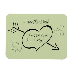 Sage Green Fancy Calligraphy Hearts Save the Date Magnet