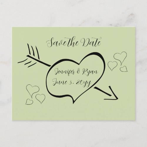 Sage Green Fancy Calligraphy Hearts Save the Date  Postcard