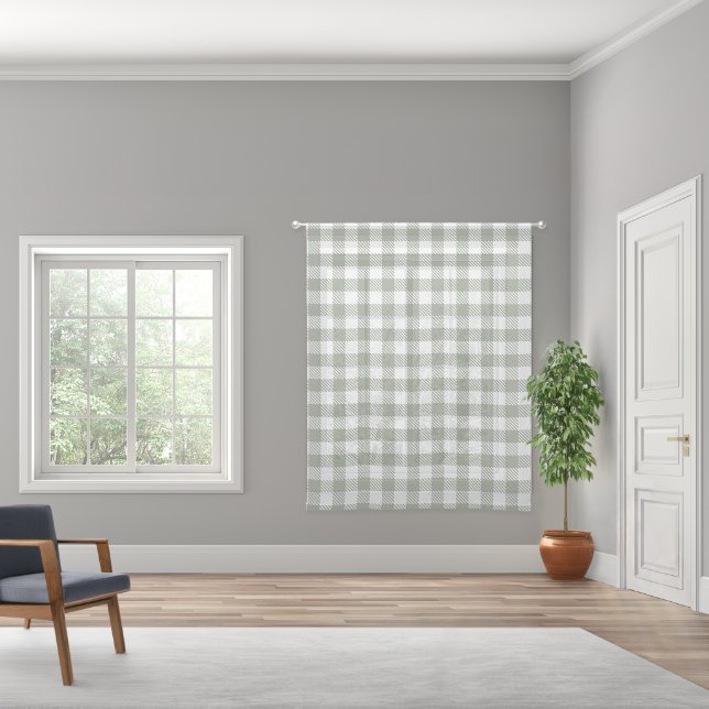 Sage Green Farmhouse Gingham  Plaid Buffalo Check  Sheer Curtains (Wide)