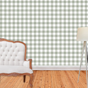Sage Green Farmhouse Gingham Plaid Buffalo Check Wallpaper