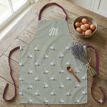 Sage Green Farmhouse Goose in Boots Monogram Apron<br><div class="desc">Add a touch of charming whimsy to your space with this adorable cottagecore farmhouse design featuring a cute goose in boots and a cape, with a basket of cherries surrounded by delicate flowers. Perfect for creating a cozy, country-inspired look, this sweet artwork makes a lovely gift for farmhouse decor lovers....</div>