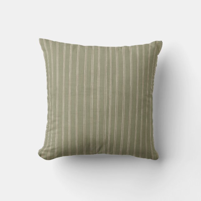 Sage Green Farmhouse Stripe Throw Pillow (Front)