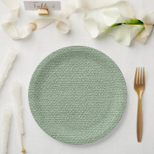 Sage Green Faux Linen Fabric Elegant Paper Plates
