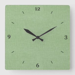 Sage Green Faux Linen Fabric Textured Background Square Wall Clock