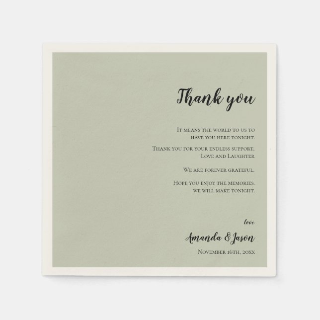 Sage Green Faux Vellum Wedding Thank You Message Napkins (Front)