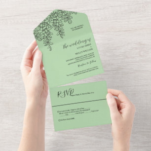 Sage Green Fern Leaf Wedding All In One Invitation