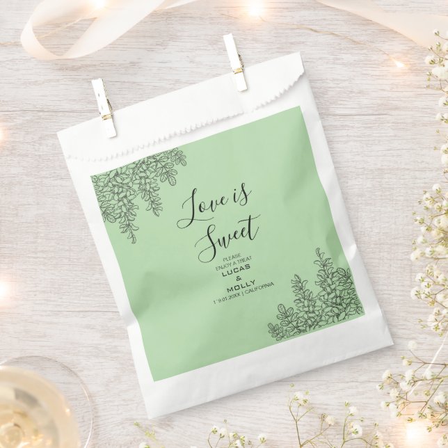 Sage Green Fern Leaf Wedding Favor Bag (Clipped)