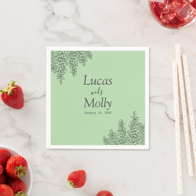 Sage Green Fern Leaf Wedding Napkins (Insitu)