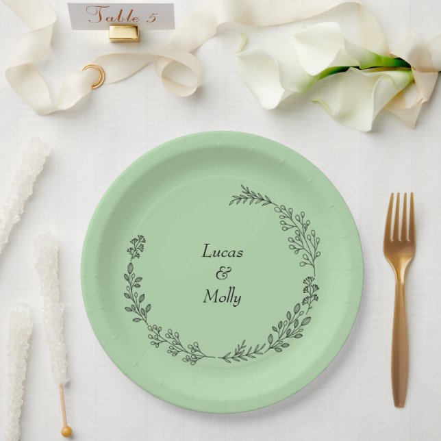 Sage Green Fern Leaf Wedding Paper Plates (Wedding)