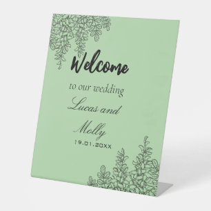 Sage Green Fern Leaf Wedding Pedestal Sign