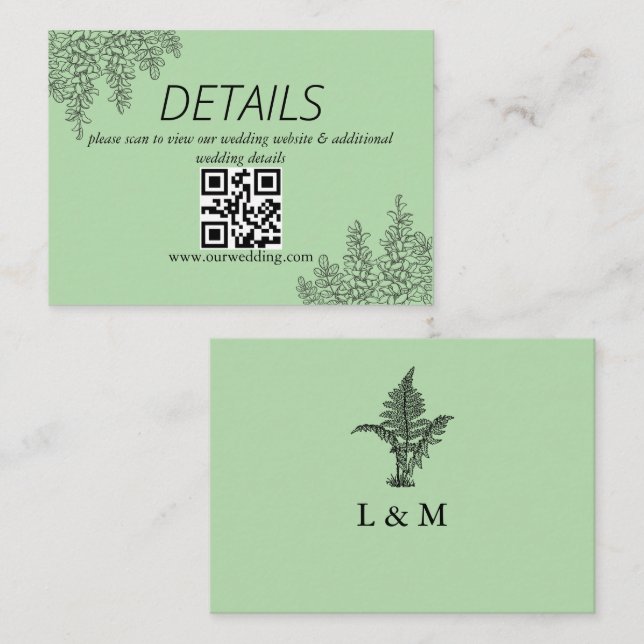 Sage Green Fern Leaf Wedding QR Code Enclosure Card (Front/Back)