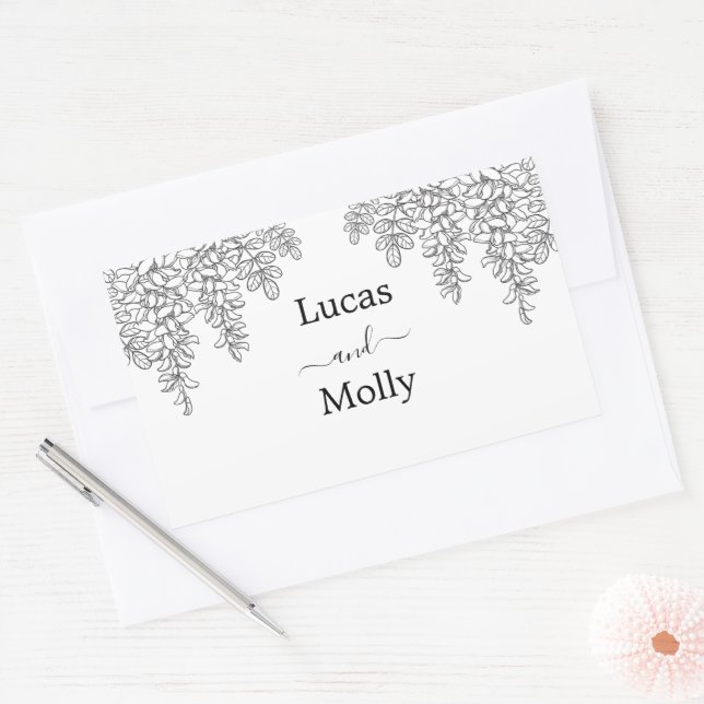 Sage Green Fern Leaf Wedding Rectangular Sticker (Envelope)