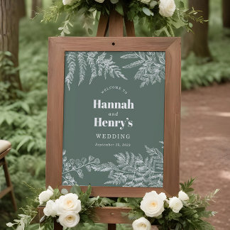 Sage Green Fern Woodland Wedding Welcome Sign