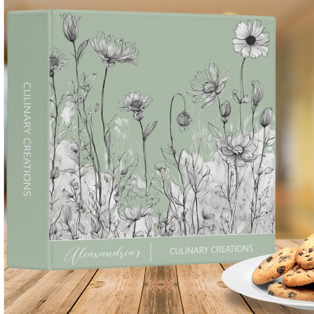 Sage Green Field of Wildflowers Recipe  3 Ring Binder (Creator Uploaded)