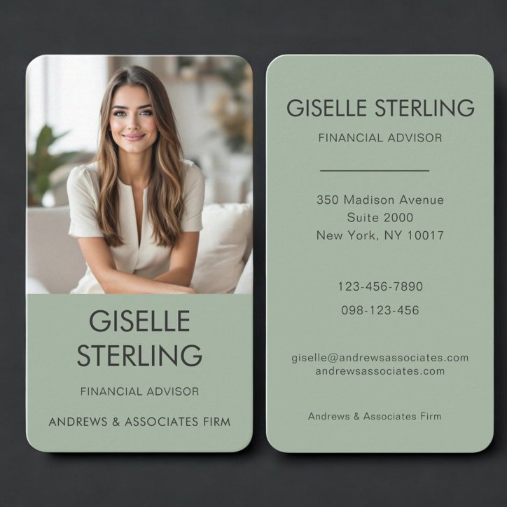 Sage Green Financial Advisor Photo Business Card