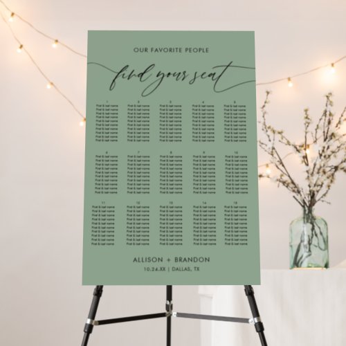 Sage Green Find Your Seat 15 Tables Seating Chart Foam Board