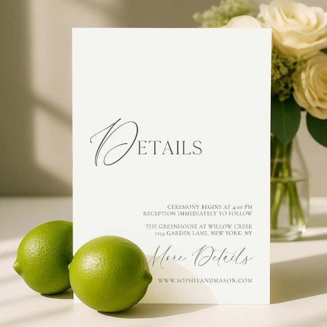 Sage Green Fine Art Marble Wedding Details Card (Creator Uploaded)