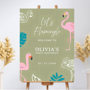 Sage Green Flamingo Muted Tropical Welcome Sign