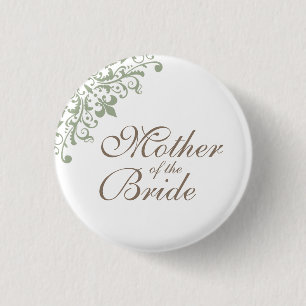 Sage Green Fleur de Lis Script Mother of the Bride Button