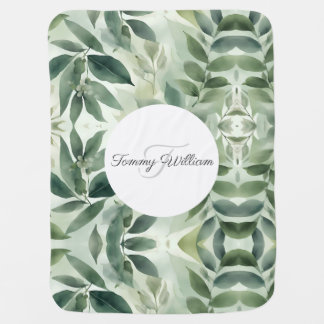 Sage Green Flora Elegant Baby Blanket
